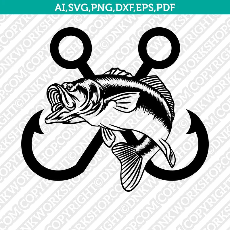 fish and hook svg Jumping Bass Fish Hook Fishing SVG Cut File Vector Cricut Clipart –  DNKWorkshop