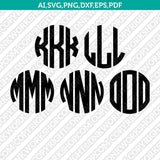 Three Letters Round Circle Monogram Font Alphabet Lettering SVG Vector Silhouette Cameo Cricut Cut File Clipart Png Dxf Eps