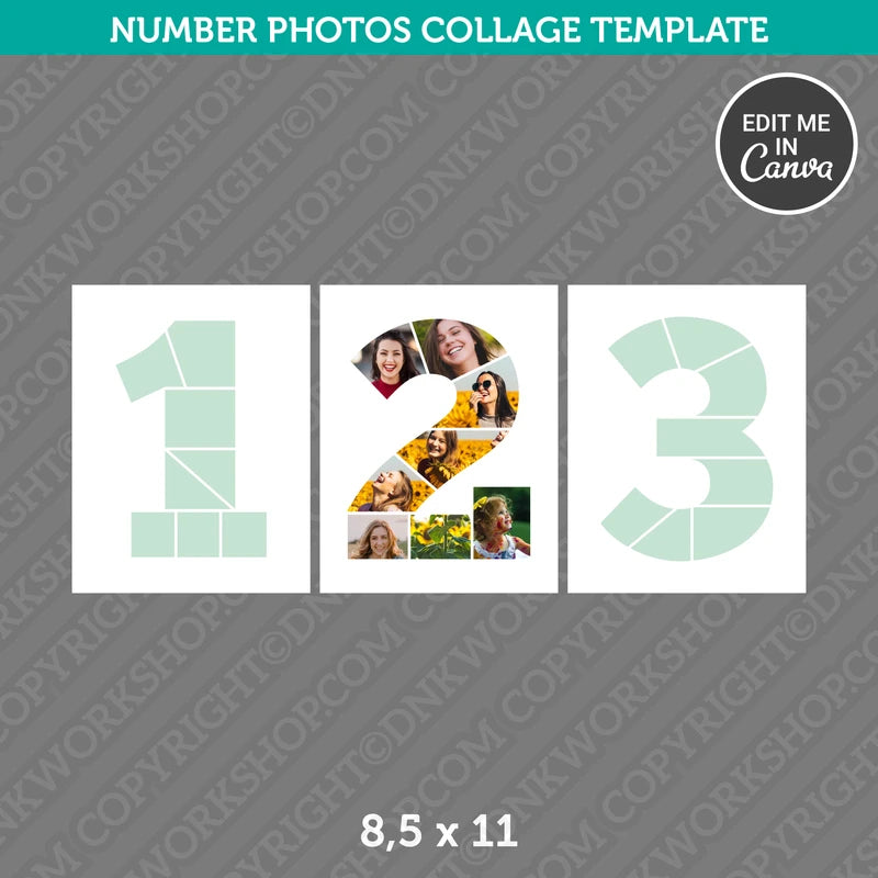 Number Photo Collage Template Canva 8,5 x 11 Inch – DNKWorkshop