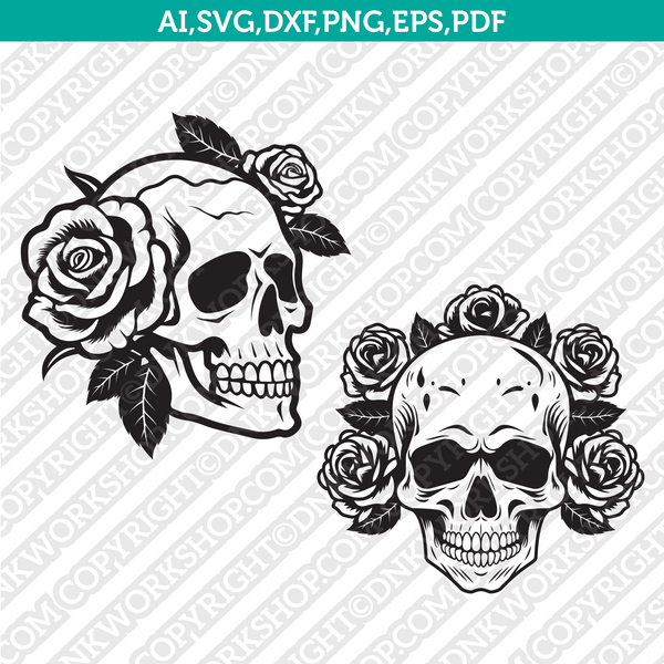 Skull Roses SVG Cut File Cricut Clipart Dxf Eps Png Silhouette Cameo