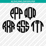 Three Letters Round Circle Monogram Font Alphabet Lettering SVG Vector Silhouette Cameo Cricut Cut File Clipart Png Dxf Eps
