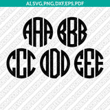 Three Letters Round Circle Monogram Font Alphabet Lettering SVG Vector Silhouette Cameo Cricut Cut File Clipart Png Dxf Eps
