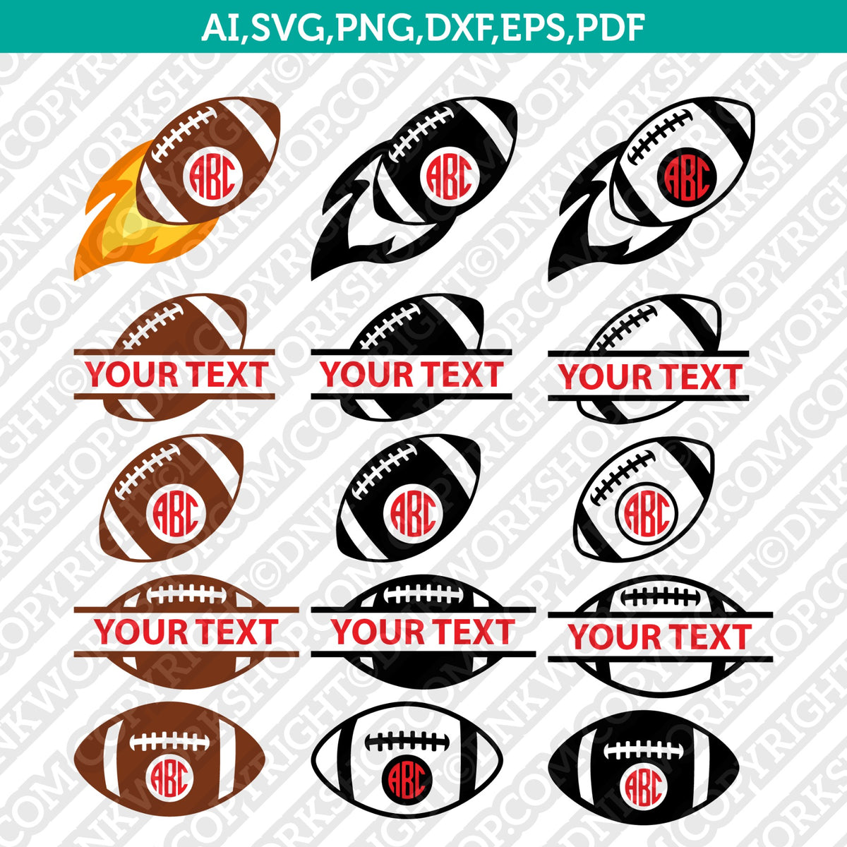 Football Monogram SVG Vector Frame Designs