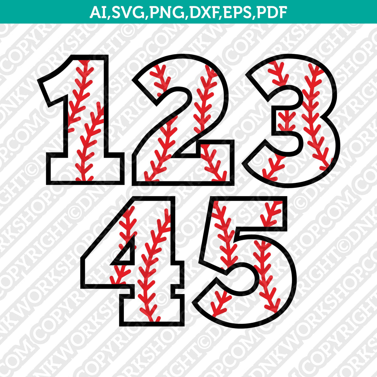 Baseball Softball Numbers SVG Vector Silhouette Cameo Cricut Cut File