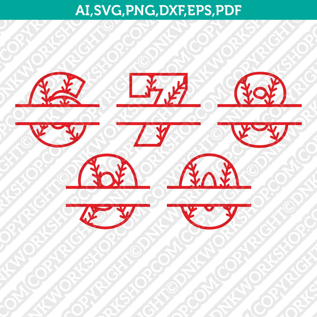 Baseball Softball Numbers SVG Vector Silhouette Cameo Cricut Cut File