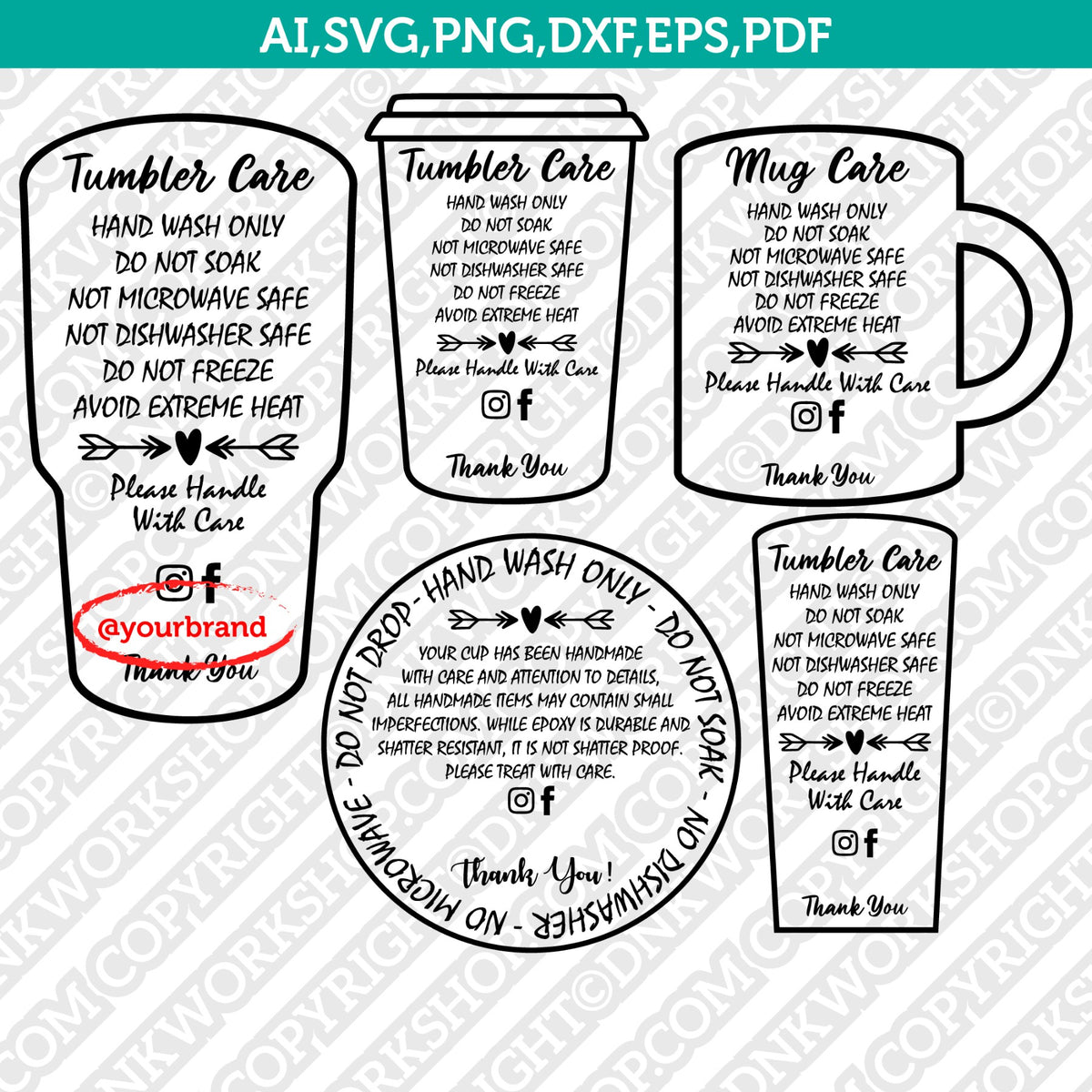 Floral Cup Care Instruction Cards Instant Download,vinyl Tumbler