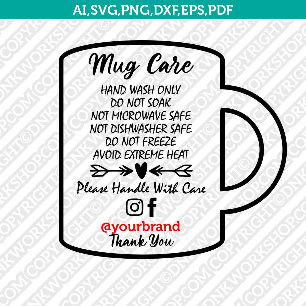 Print and cut round cup care instruction card SVG