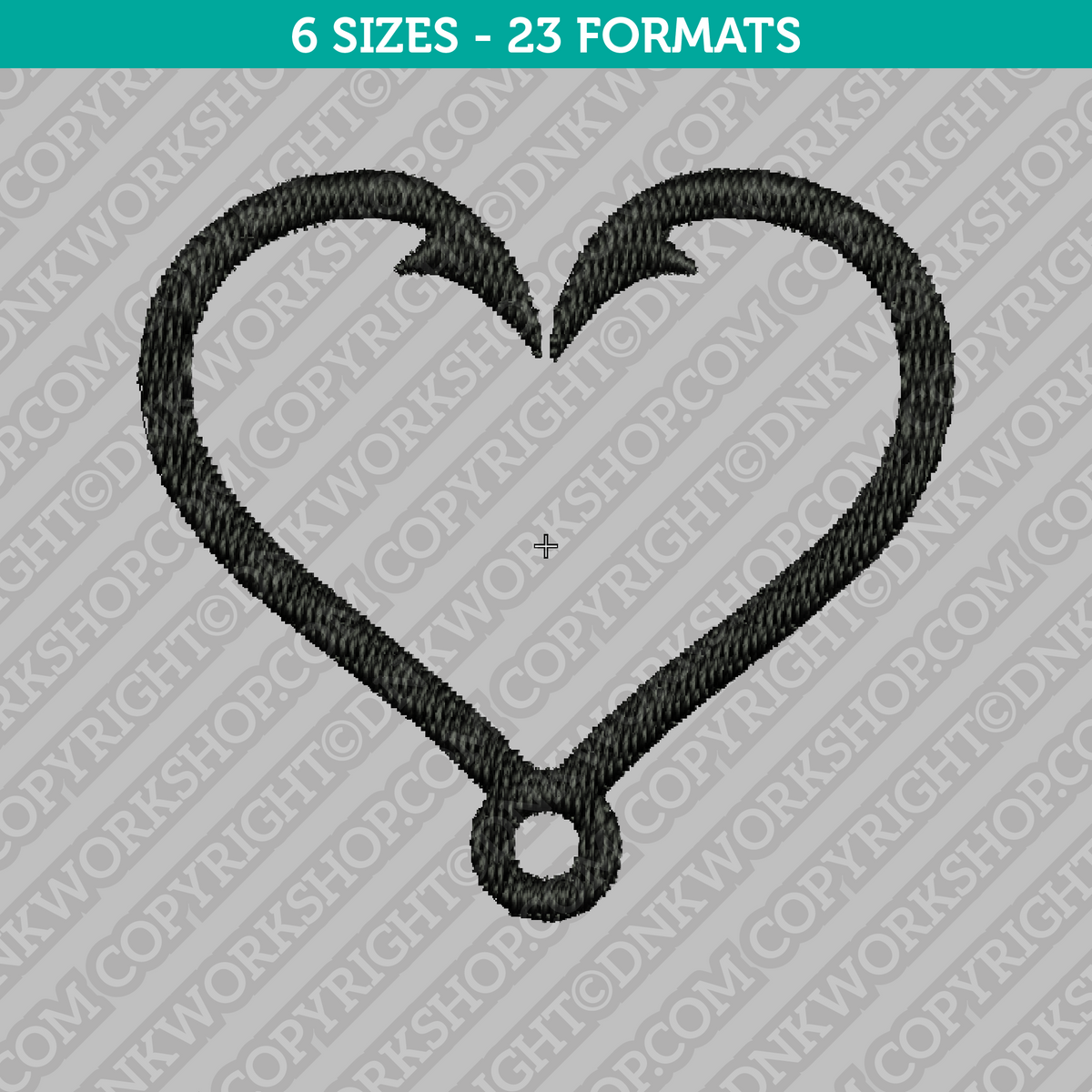 Fish Hook Heart Embroidery Design - 6 Sizes - INSTANT DOWNLOAD