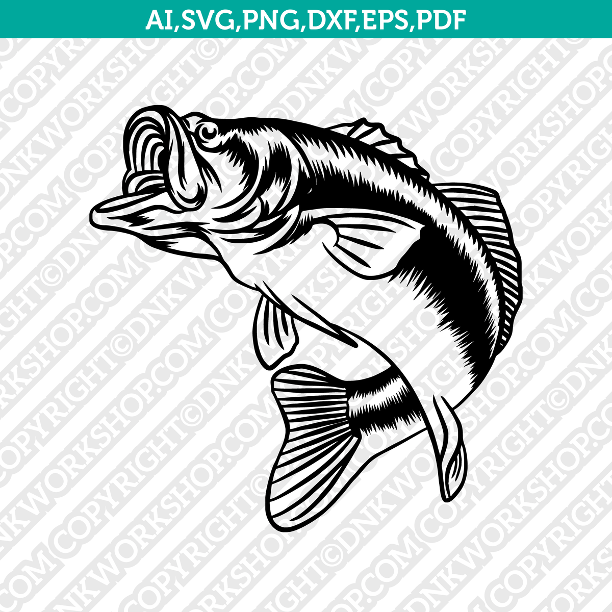 Jumping Bass Fish Fishing SVG Vector Cricut Cut File Dxf Eps Clipart –  DNKWorkshop