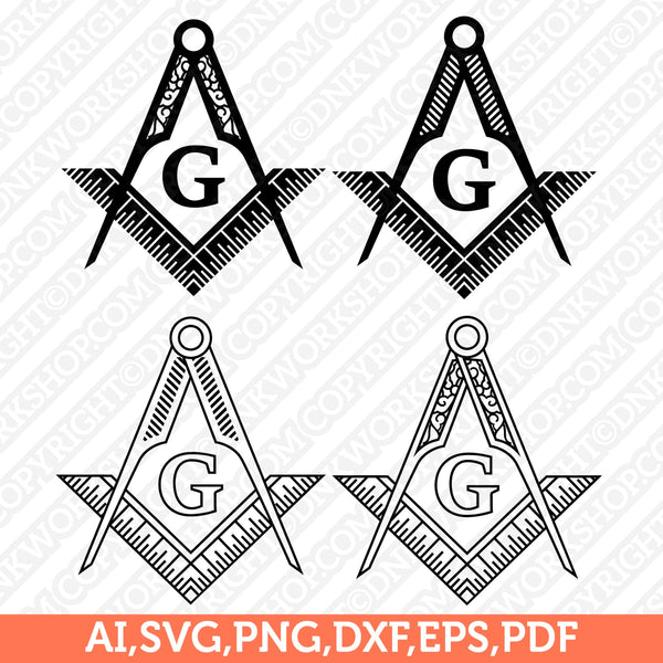4 Styles Masonic Freemason Freemasonry Masonry Masons SVG Silhouette Cameo Cricut Cutting File Clipart Png Dxf Eps