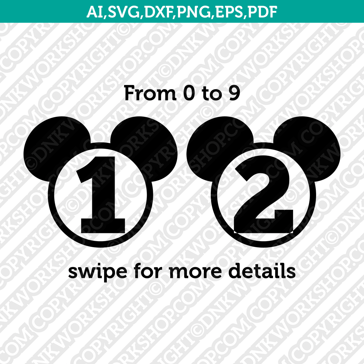 Mickey Mouse Numbers SVG, Mouse SVG, Cut File - Digital Download svg dxf  eps png pdf Design For Cricut or Silhouette Cut File Instant Vector