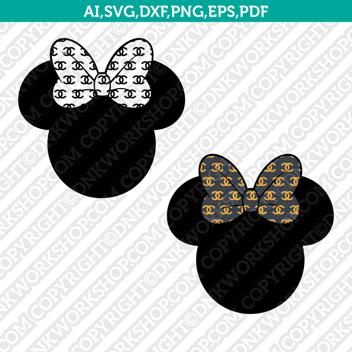Minnie Mouse Head Chanel SVG  Chanel With Minnie Ear And Bow PNG