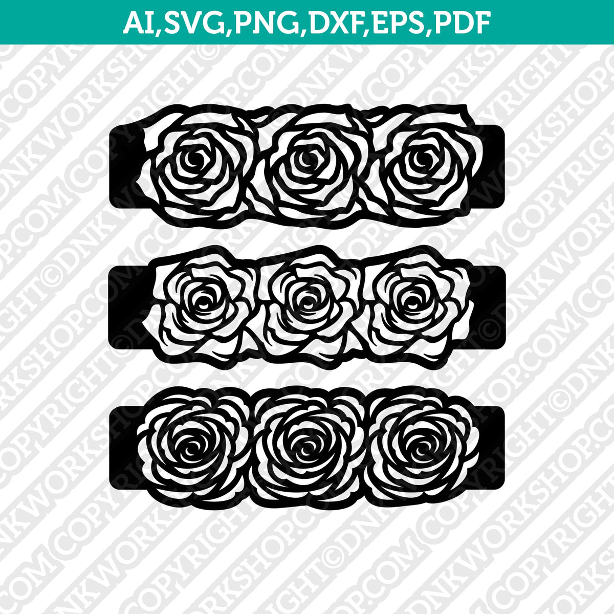 Rose Flower Floral Leaf Leaves Bracelet Template SVG Laser Cut