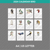 Bird Calendar 2024 Printable PDF | A4 & US Letter - Monday Sunday