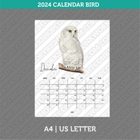 Bird Calendar 2024 Printable PDF | A4 & US Letter - Monday Sunday