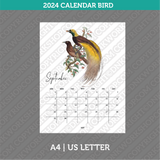 Bird Calendar 2024 Printable PDF | A4 & US Letter - Monday Sunday