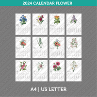 Flower Calendar Printable 2024 PDF | A4 & US Letter - Monday Sunday