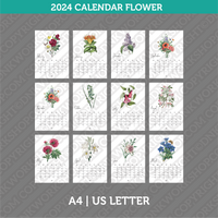 Flower Calendar Printable 2024 PDF | A4 & US Letter - Monday Sunday