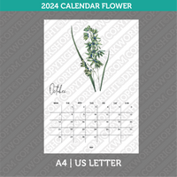 Flower Calendar Printable 2024 PDF | A4 & US Letter - Monday Sunday