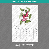 Flower Calendar Printable 2024 PDF | A4 & US Letter - Monday Sunday