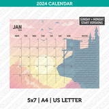 Mountain Calendar 2024 Printable PDF | A4 & Us Letter - Sunday Monday