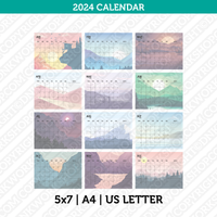 Mountain Calendar 2024 Printable PDF | A4 & Us Letter - Sunday Monday