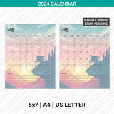 Mountain Calendar 2024 Printable PDF | Us Letter & A4  - Sunday Monday