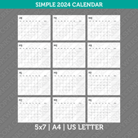 Simple Calendar Calendar Simple 2024 Printable PDF | Us Letter & A4  - Sunday Monday