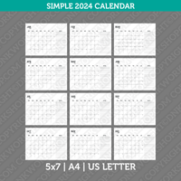 Simple Calendar Calendar Simple 2024 Printable PDF | Us Letter & A4  - Sunday Monday