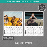 Photo Collage 2024 Calendar Printable PDF | A4 & US Letter - Sunday Monday