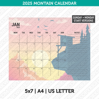 Mountain Calendar 2025 Printable PDF | A4 & Us Letter - Sunday Monday