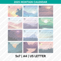 Mountain Calendar 2025 Printable PDF | A4 & Us Letter - Sunday Monday