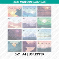 Mountain Calendar 2025 Printable PDF | A4 & Us Letter - Sunday Monday