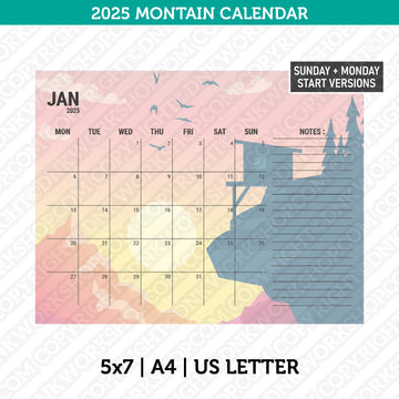 Mountain Calendar 2025 printable PDF