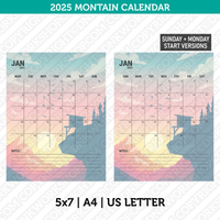 Mountain Calendar 2025 Printable PDF | Us Letter & A4  - Sunday Monday