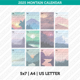 Mountain Calendar 2025 Printable PDF | Us Letter & A4  - Sunday Monday