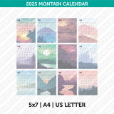 Mountain Calendar 2025 Printable PDF | Us Letter & A4  - Sunday Monday