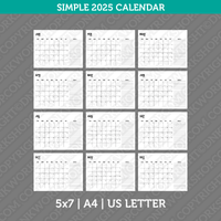 Calendar Simple 2025 Printable PDF | Us Letter & A4  - Sunday Monday