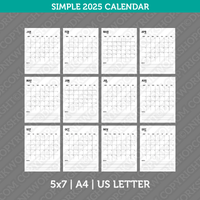 Simple Calendar 2025 Printable PDF | A4 & Us Letter  - Sunday Monday