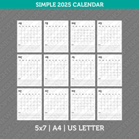 Simple Calendar 2025 Printable PDF | A4 & Us Letter  - Sunday Monday