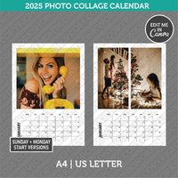 Calendar Photo Collage 2025 Printable PDF | A4 &amp; US Letter - Sunday Monday.