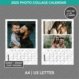 2025 Photo Collage Calendar Printable PDF | A4 & US Letter - Sunday Monday