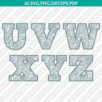 Abstract Floral Zentangle Mandala Letters Fonts Alphabet Birthday Party SVG Vector Silhouette Cameo Cricut Cut File Clipart Png Dxf Eps