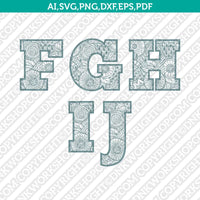 Abstract Floral Zentangle Mandala Letters Fonts Alphabet Birthday Party SVG Vector Silhouette Cameo Cricut Cut File Clipart Png Dxf Eps