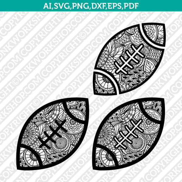 American Football Zentangle Mandala SVG Laser Cut File Vector Cricut Silhouette Cameo Clipart Png Dxf Eps