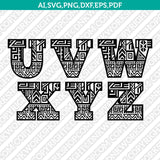 Aztec Letters Fonts Alphabet SVG Vector Silhouette Cameo Cricut Cut File Clipart Png Dxf Eps