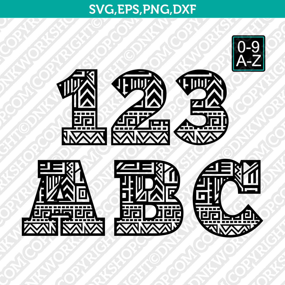 Aztec Number Alphabet Font SVG Cut File Vector Silhouette Cricut PNG ...