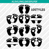 Baby Feet Footprint Split Monogram Frame SVG Vector Silhouette Cameo Cricut Cut File Clipart Dxf Png Eps
