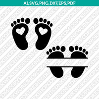 Baby Feet Footprint Split Monogram Frame SVG Vector Silhouette Cameo Cricut Cut File Clipart Dxf Png Eps