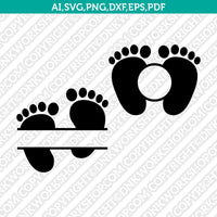 Baby Feet Footprint Split Monogram Frame SVG Vector Silhouette Cameo Cricut Cut File Clipart Dxf Png Eps